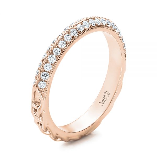 14k Rose Gold 14k Rose Gold Custom Diamond Wedding Band - Three-Quarter View -  102051