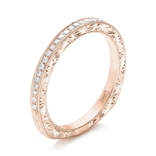 18k Rose Gold 18k Rose Gold Custom Diamond Wedding Band - Three-Quarter View -  102350