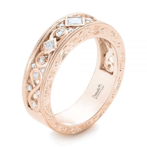 18k Rose Gold 18k Rose Gold Custom Diamond Wedding Band - Three-Quarter View -  102426