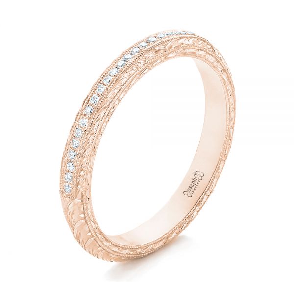 18k Rose Gold 18k Rose Gold Custom Diamond Wedding Band - Three-Quarter View -  102768