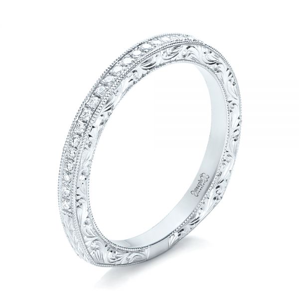 18k White Gold 18k White Gold Custom Diamond Wedding Band - Three-Quarter View -  102350