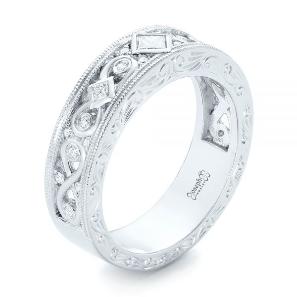 18k White Gold 18k White Gold Custom Diamond Wedding Band - Three-Quarter View -  102426