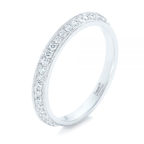 14k White Gold Custom Diamond Wedding Band - Three-Quarter View -  102521