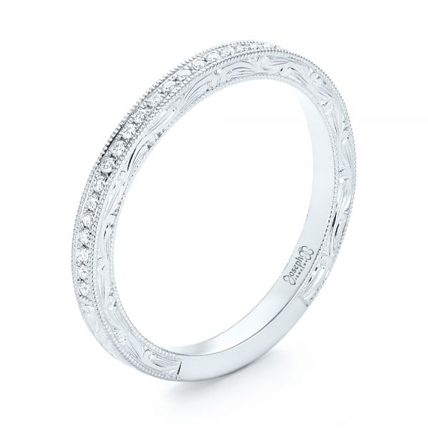 18k White Gold Custom Diamond Wedding Band - Three-Quarter View -  103326