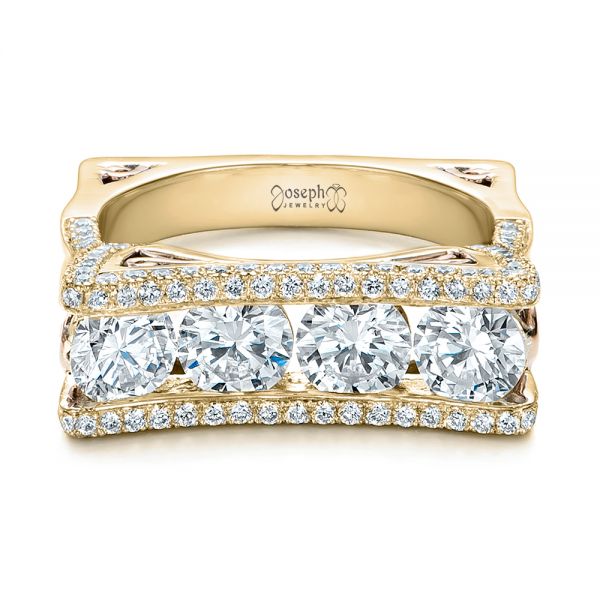 18k Yellow Gold And 14K Gold 18k Yellow Gold And 14K Gold Custom Diamond Wedding Band - Flat View - 102182