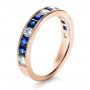 18k Rose Gold 18k Rose Gold Custom Diamond And Blue Sapphire Band - Three-Quarter View -  1388 - Thumbnail