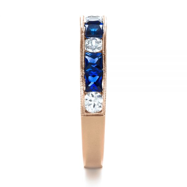 18k Rose Gold 18k Rose Gold Custom Diamond And Blue Sapphire Band - Side View -  1388