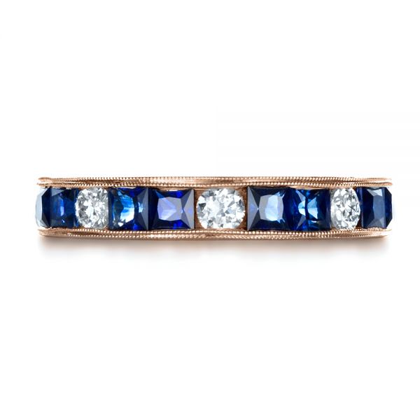 14k Rose Gold 14k Rose Gold Custom Diamond And Blue Sapphire Band - Top View - 1388