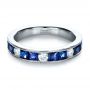 18k White Gold 18k White Gold Custom Diamond And Blue Sapphire Band - Flat View -  1388 - Thumbnail