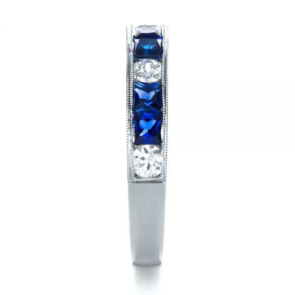  Platinum Custom Diamond And Blue Sapphire Band - Side View -  1388