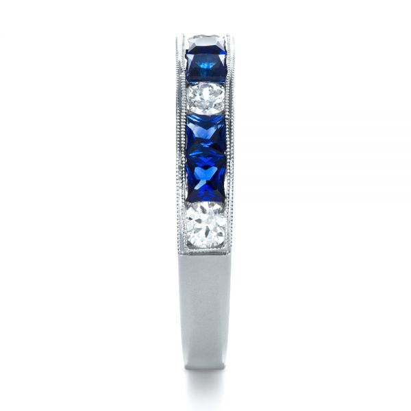 18k White Gold 18k White Gold Custom Diamond And Blue Sapphire Band - Side View -  1388