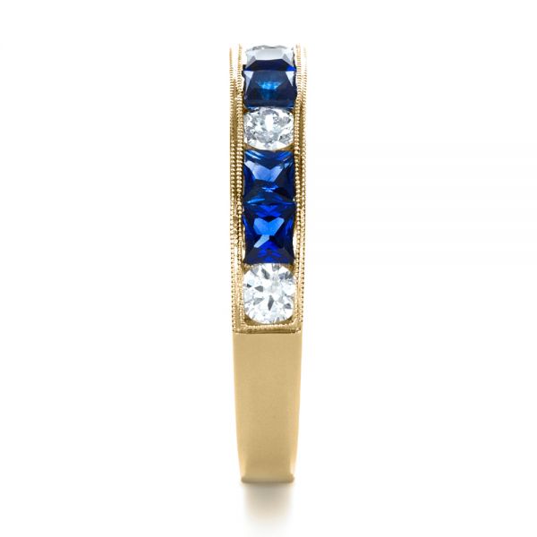 14k Yellow Gold 14k Yellow Gold Custom Diamond And Blue Sapphire Band - Side View -  1388