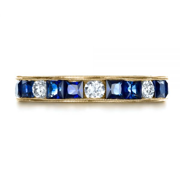 18k Yellow Gold 18k Yellow Gold Custom Diamond And Blue Sapphire Band - Top View -  1388