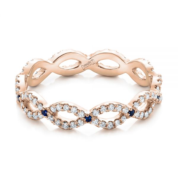 14k Rose Gold 14k Rose Gold Custom Diamond And Blue Sapphire Wedding Band - Flat View -  102120