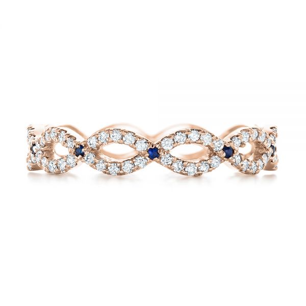 18k Rose Gold 18k Rose Gold Custom Diamond And Blue Sapphire Wedding Band - Top View -  102120