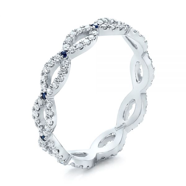  Platinum Platinum Custom Diamond And Blue Sapphire Wedding Band - Three-Quarter View -  102120