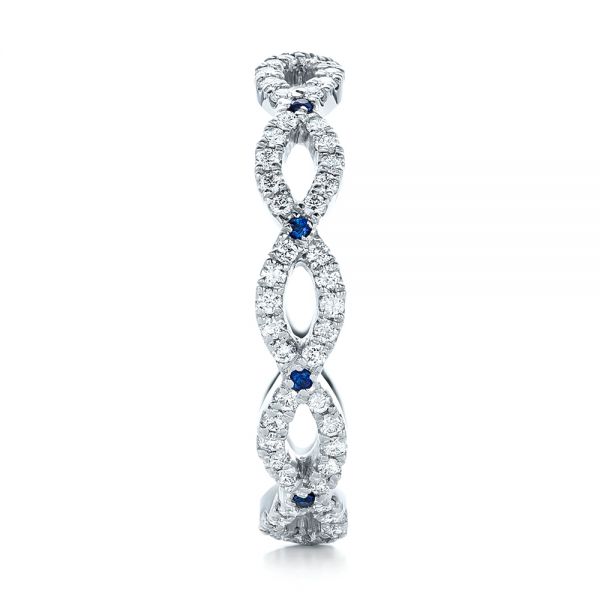 18k White Gold Custom Diamond And Blue Sapphire Wedding Band - Side View -  102120