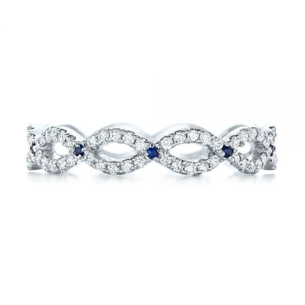  Platinum Platinum Custom Diamond And Blue Sapphire Wedding Band - Top View -  102120