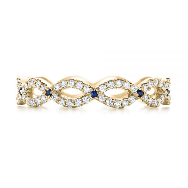 18k Yellow Gold 18k Yellow Gold Custom Diamond And Blue Sapphire Wedding Band - Top View -  102120