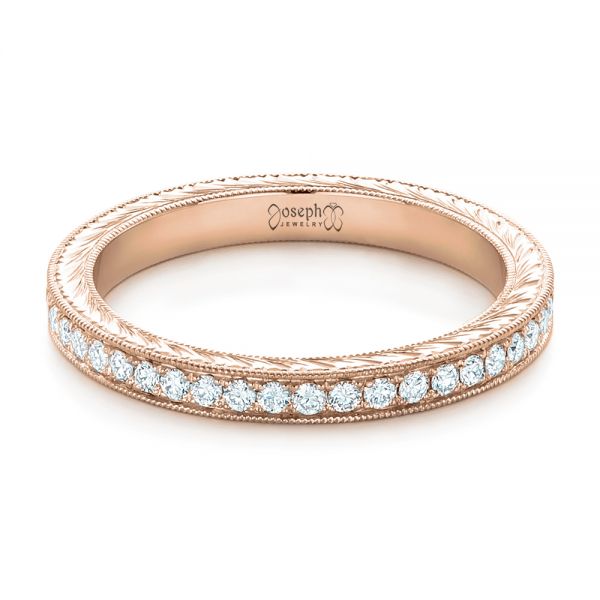 14k Rose Gold 14k Rose Gold Custom Diamond And Hand Engraved Eternity Wedding Band - Flat View - 102364