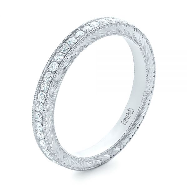 18k White Gold 18k White Gold Custom Diamond And Hand Engraved Eternity Wedding Band - Three-Quarter View -  102364