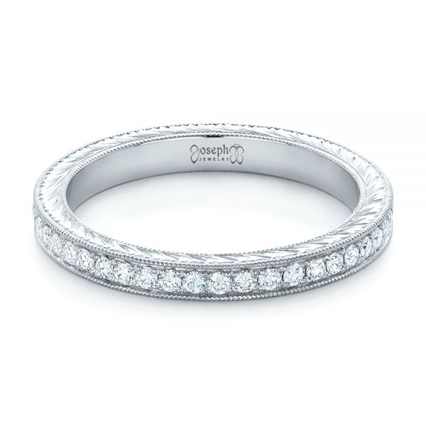  Platinum Custom Diamond And Hand Engraved Eternity Wedding Band - Flat View -  102364