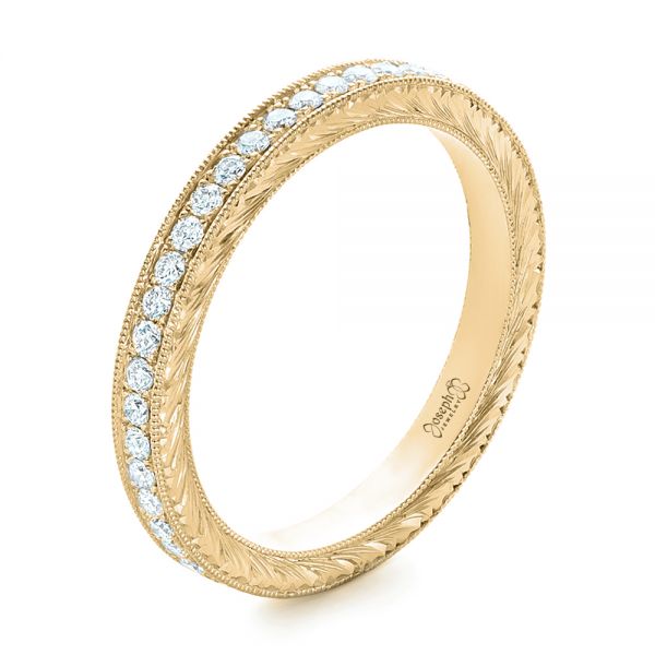 18k Yellow Gold 18k Yellow Gold Custom Diamond And Hand Engraved Eternity Wedding Band - Three-Quarter View -  102364