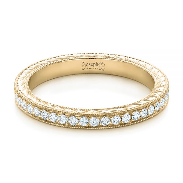 14k Yellow Gold 14k Yellow Gold Custom Diamond And Hand Engraved Eternity Wedding Band - Flat View - 102364