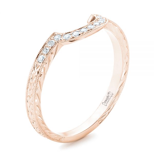 18k Rose Gold 18k Rose Gold Custom Diamond And Hand Engraved Wedding Band - Three-Quarter View -  102441