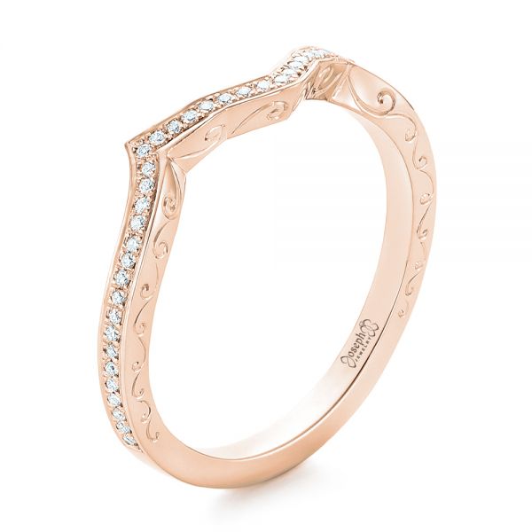 18k Rose Gold 18k Rose Gold Custom Diamond And Hand Engraved Wedding Band - Three-Quarter View - 102461