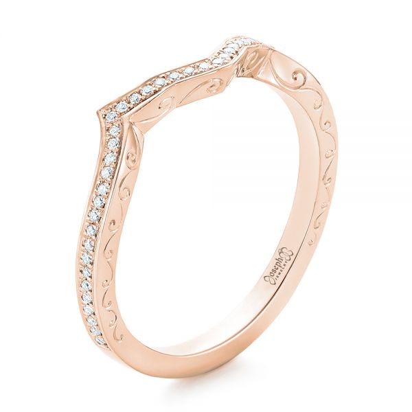 18k Rose Gold 18k Rose Gold Custom Diamond And Hand Engraved Wedding Band - Three-Quarter View -  102461