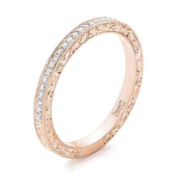 14k Rose Gold 14k Rose Gold Custom Diamond And Hand Engraved Wedding Band - Three-Quarter View -  102848