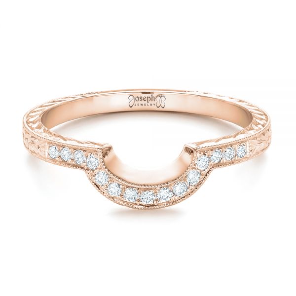 18k Rose Gold 18k Rose Gold Custom Diamond And Hand Engraved Wedding Band - Flat View -  102441