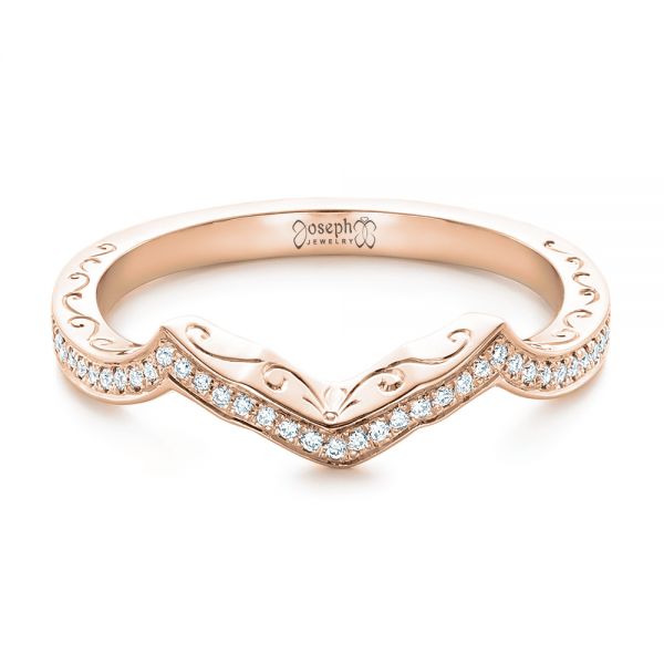18k Rose Gold 18k Rose Gold Custom Diamond And Hand Engraved Wedding Band - Flat View - 102461