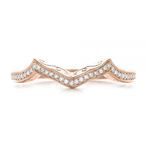 18k Rose Gold 18k Rose Gold Custom Diamond And Hand Engraved Wedding Band - Top View - 102461