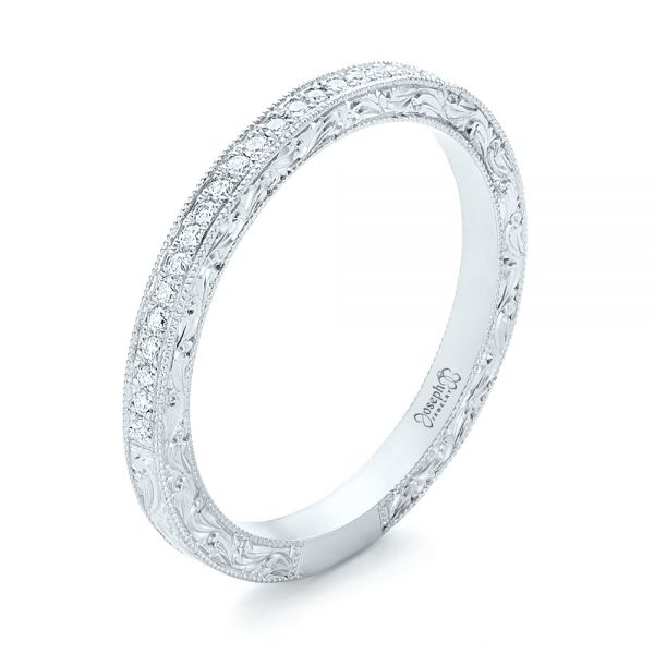  Platinum Custom Diamond And Hand Engraved Wedding Band - Three-Quarter View -  102848