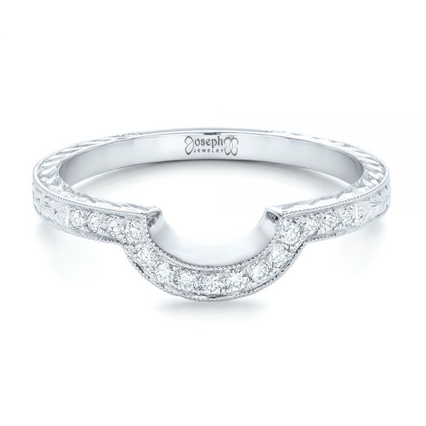 18k White Gold 18k White Gold Custom Diamond And Hand Engraved Wedding Band - Flat View -  102441