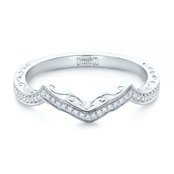  Platinum Custom Diamond And Hand Engraved Wedding Band - Flat View -  102461
