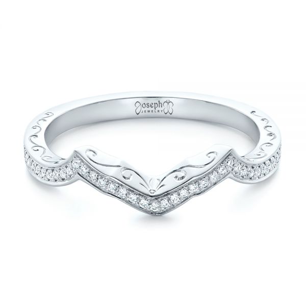 18k White Gold 18k White Gold Custom Diamond And Hand Engraved Wedding Band - Flat View -  102461