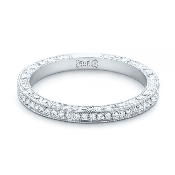  Platinum Custom Diamond And Hand Engraved Wedding Band - Flat View -  102848