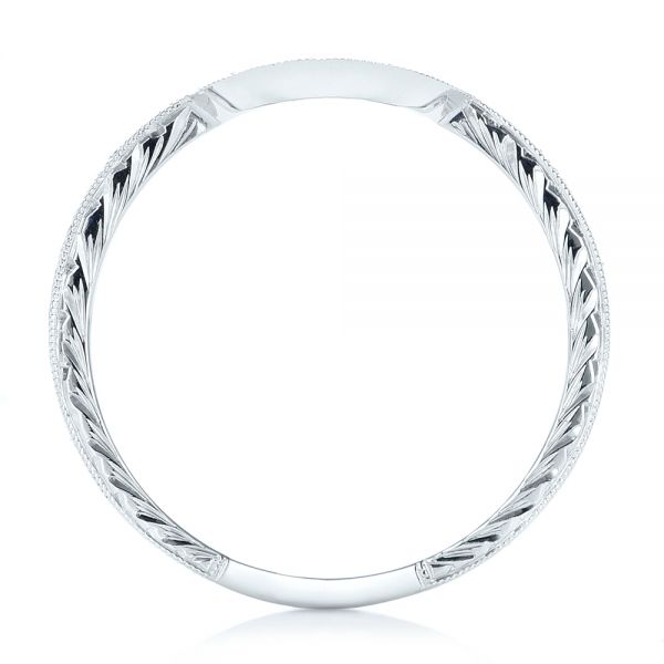 14k White Gold Custom Diamond And Hand Engraved Wedding Band - Front View -  102441