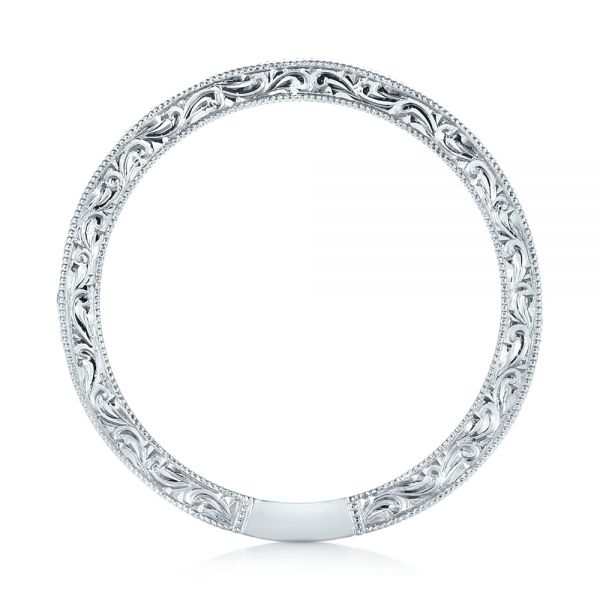 14k White Gold 14k White Gold Custom Diamond And Hand Engraved Wedding Band - Front View -  102848