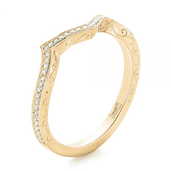 14k Yellow Gold 14k Yellow Gold Custom Diamond And Hand Engraved Wedding Band - Three-Quarter View - 102461