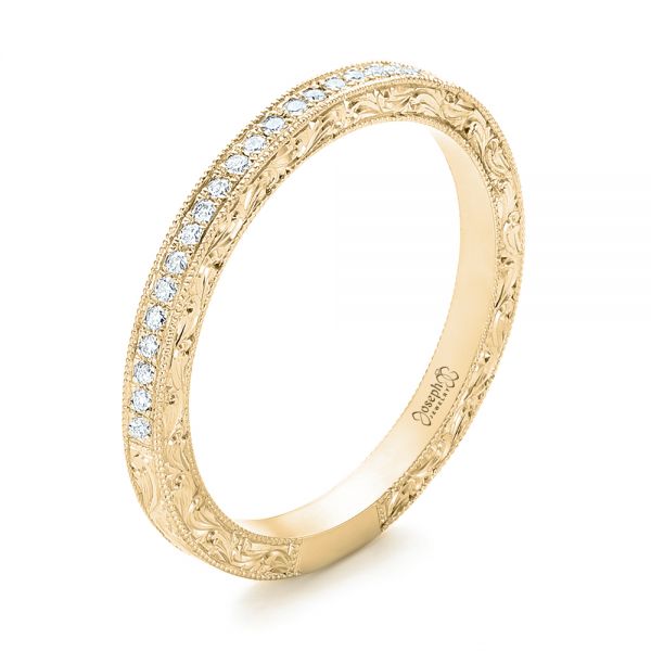 18k Yellow Gold 18k Yellow Gold Custom Diamond And Hand Engraved Wedding Band - Three-Quarter View -  102848