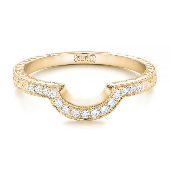 18k Yellow Gold 18k Yellow Gold Custom Diamond And Hand Engraved Wedding Band - Flat View -  102441
