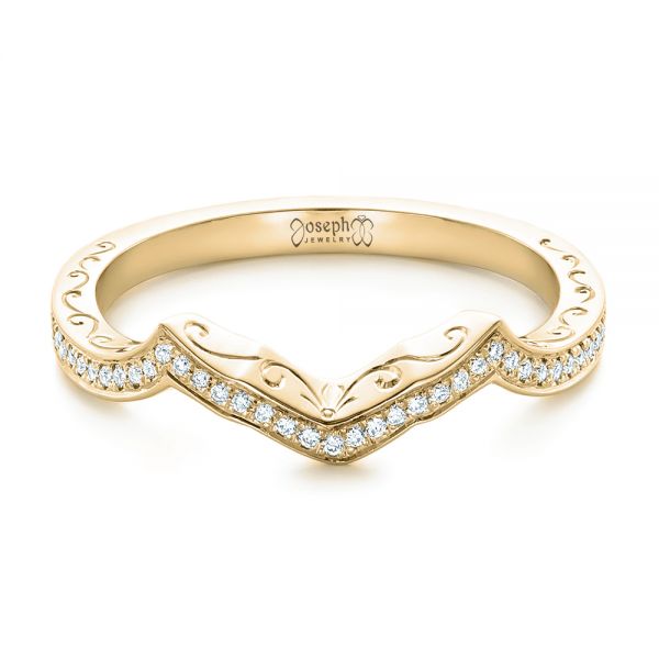 14k Yellow Gold 14k Yellow Gold Custom Diamond And Hand Engraved Wedding Band - Flat View - 102461