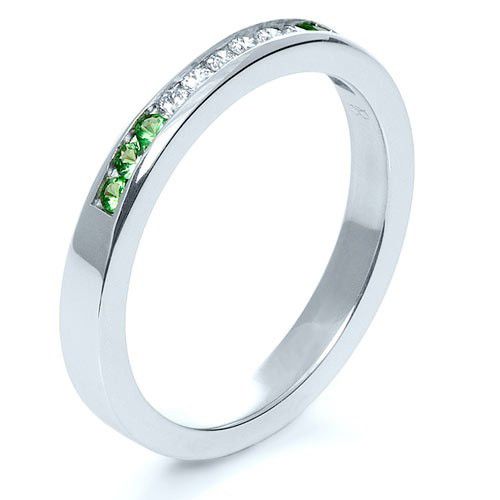  Platinum Custom Diamond And Tsavorite Anniversary Band - Three-Quarter View -  1105