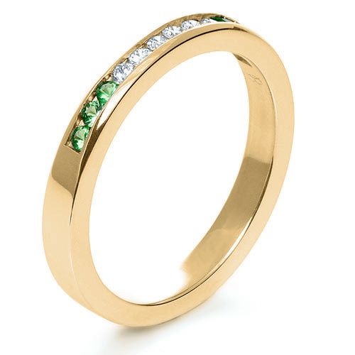 18k Yellow Gold 18k Yellow Gold Custom Diamond And Tsavorite Anniversary Band - Three-Quarter View - 1105