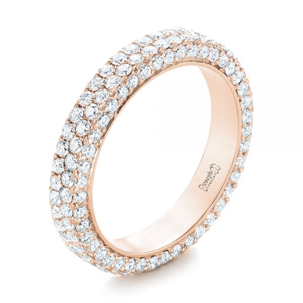 18k Rose Gold 18k Rose Gold Custom Edge-less Pave Diamond Eternity Wedding Band - Three-Quarter View -  103475