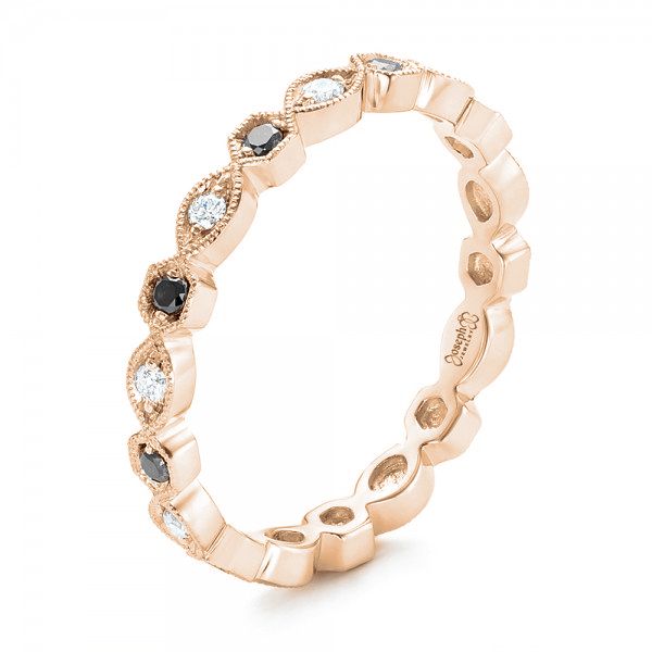 18k Rose Gold 18k Rose Gold Custom Eternity Black And White Diamond Wedding Band - Three-Quarter View - 102950